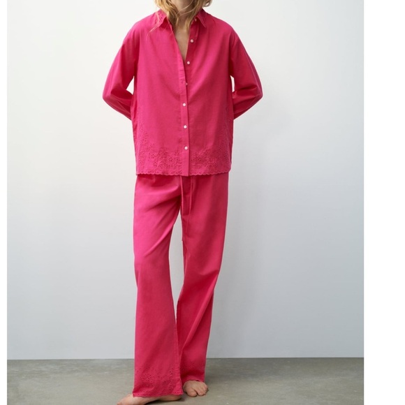 ZARA 2PIECES EMBROIDERED LONG SHIRT AND FULL LENGTH COTTON PANTS BUNDLE - Picture 1 of 11
